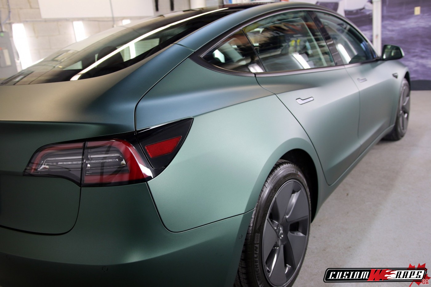 Tesla 3 Matte Pine Green Metallic CUSTOMWRAPS.CA