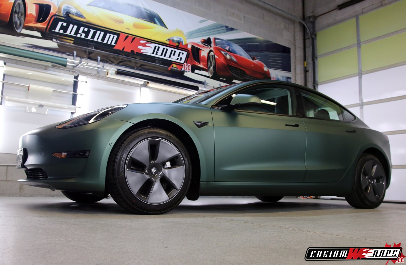 Tesla 3 Matte Pine Green Metallic CUSTOMWRAPS.CA