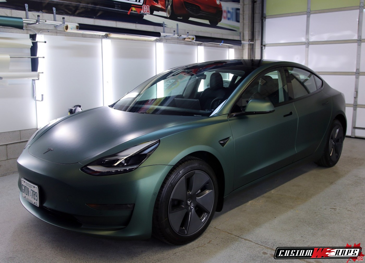 Tesla 3 Matte Pine Green Metallic CUSTOMWRAPS.CA