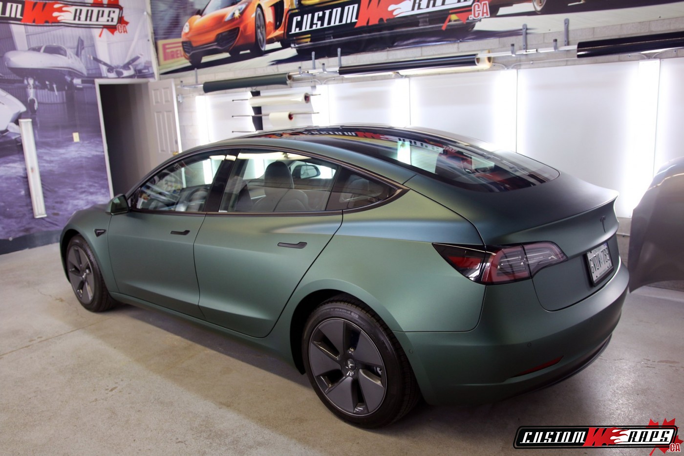 Tesla 3 Matte Pine Green Metallic CUSTOMWRAPS.CA